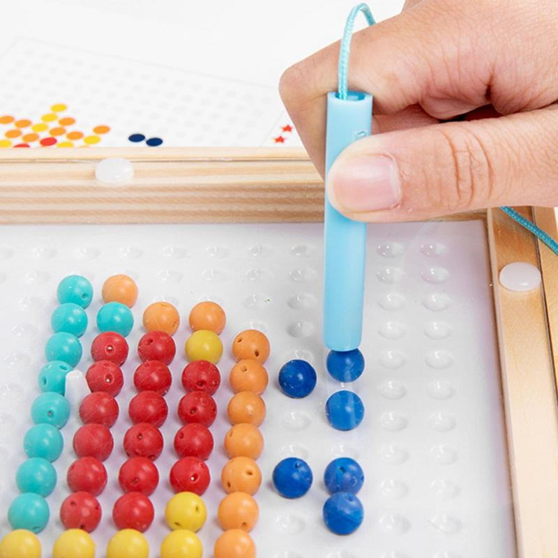 Children's Wooden Magnetic Bead Jigsaw Puzzle Toy Baby Educational Early Education Toy Magnetic Doodle Board Magna Dots Fun Toy Tablet Sketch Toys Airplane And Car Ride Activities