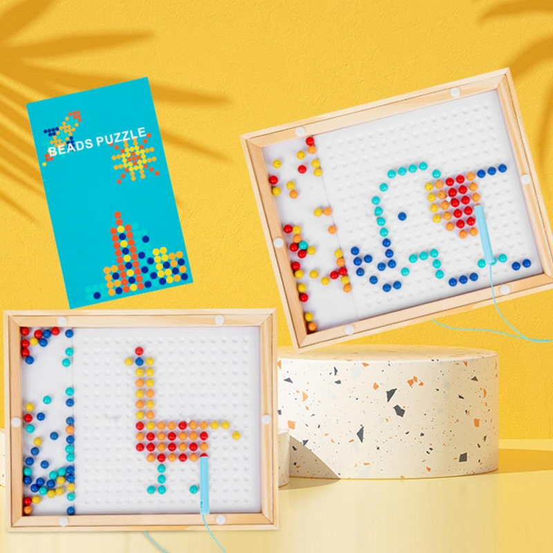 Children's Wooden Magnetic Bead Jigsaw Puzzle Toy Baby Educational Early Education Toy Magnetic Doodle Board Magna Dots Fun Toy Tablet Sketch Toys Airplane And Car Ride Activities