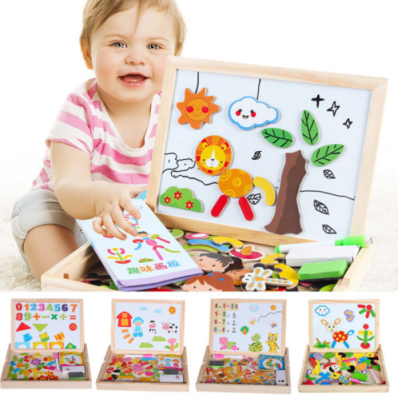 Wooden Magnetic Puzzle Montessori Toys Wood Jigsaw Puzzle Board Games Multifunctional Table Board Educational Toys for Children