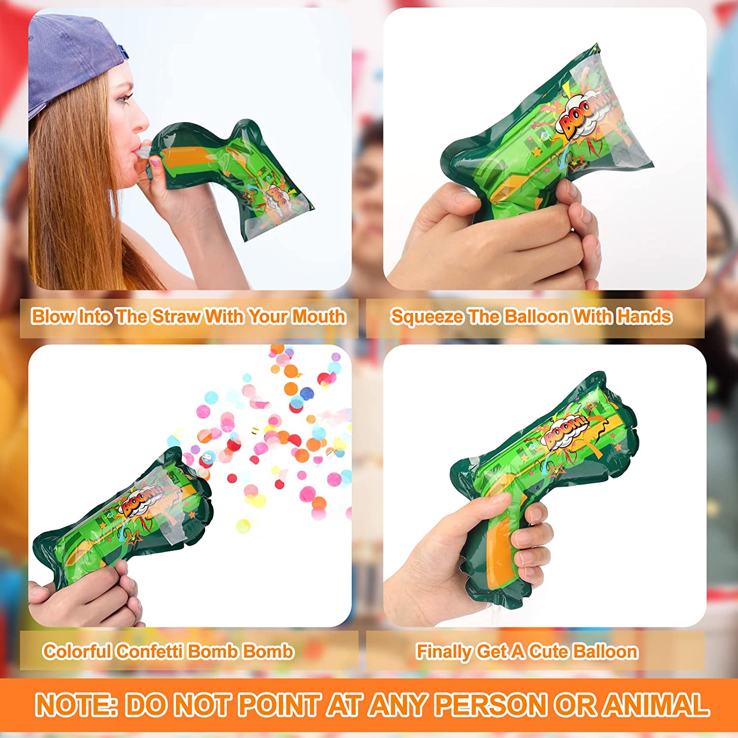 12pcs Confetti Cannon Handheld Inflatable Fireworks Gun Sparkle Sequin Wedding Celebration Birthday Party Game Tricky Props