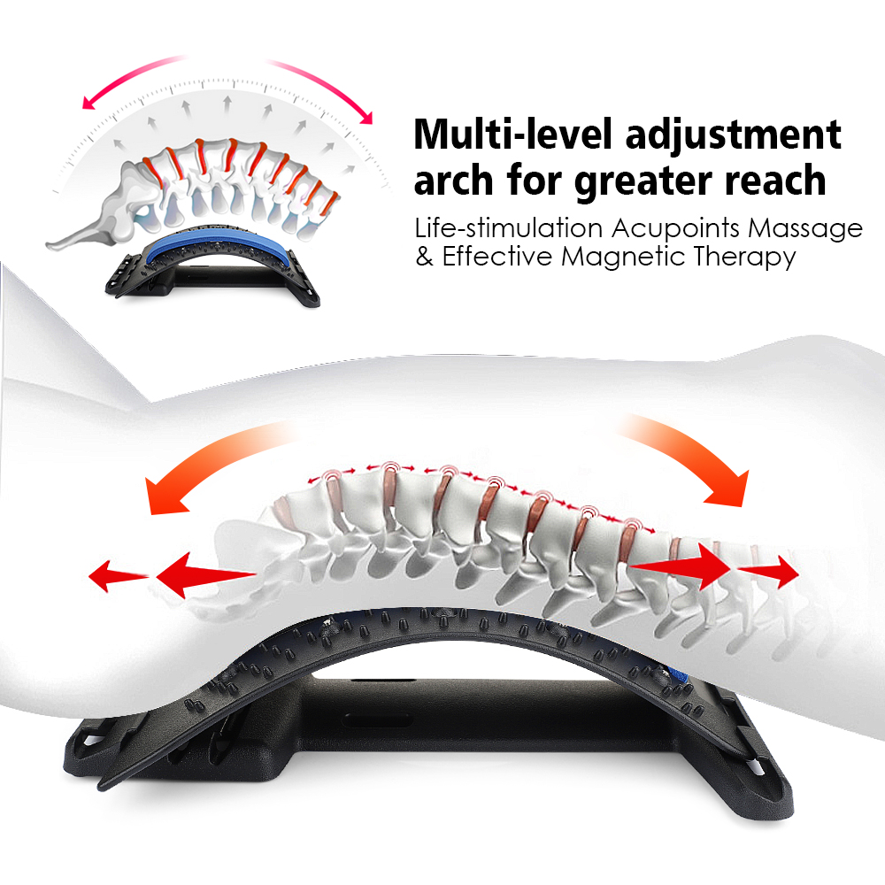 Adjustable Back Stretcher Lumbar Traction Yoga Fitness Massage Board Back Massager Stretch Relax Lumbar Support Waist Spine Back Pain
