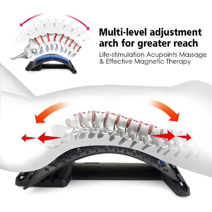 Adjustable Back Stretcher Lumbar Traction Yoga Fitness Massage Board Back Massager Stretch Relax Lumbar Support Waist Spine Back Pain