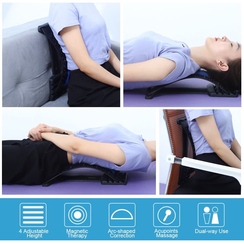 Adjustable Back Stretcher Lumbar Traction Yoga Fitness Massage Board Back Massager Stretch Relax Lumbar Support Waist Spine Back Pain