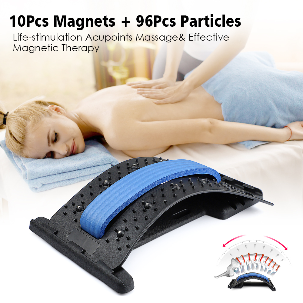 Adjustable Back Stretcher Lumbar Traction Yoga Fitness Massage Board Back Massager Stretch Relax Lumbar Support Waist Spine Back Pain