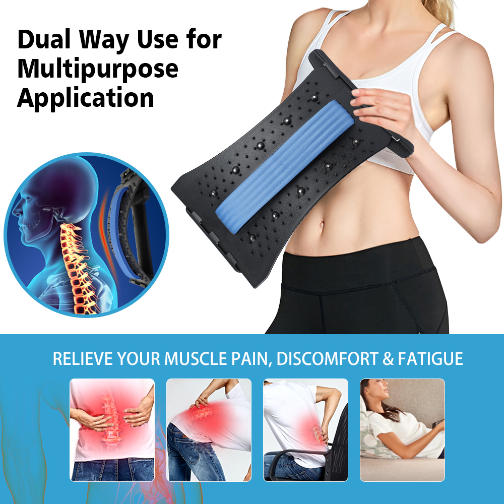 Adjustable Back Stretcher Lumbar Traction Yoga Fitness Massage Board Back Massager Stretch Relax Lumbar Support Waist Spine Back Pain