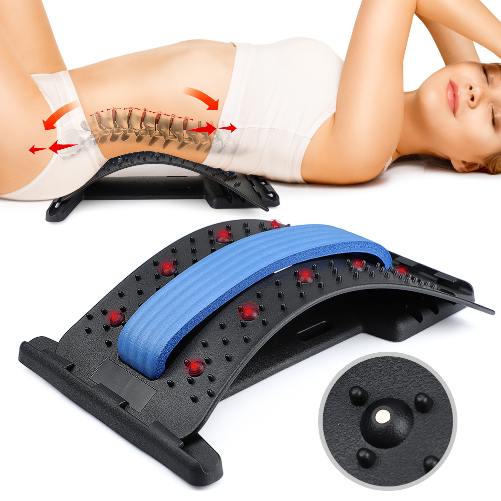 Adjustable Back Stretcher Lumbar Traction Yoga Fitness Massage Board Back Massager Stretch Relax Lumbar Support Waist Spine Back Pain