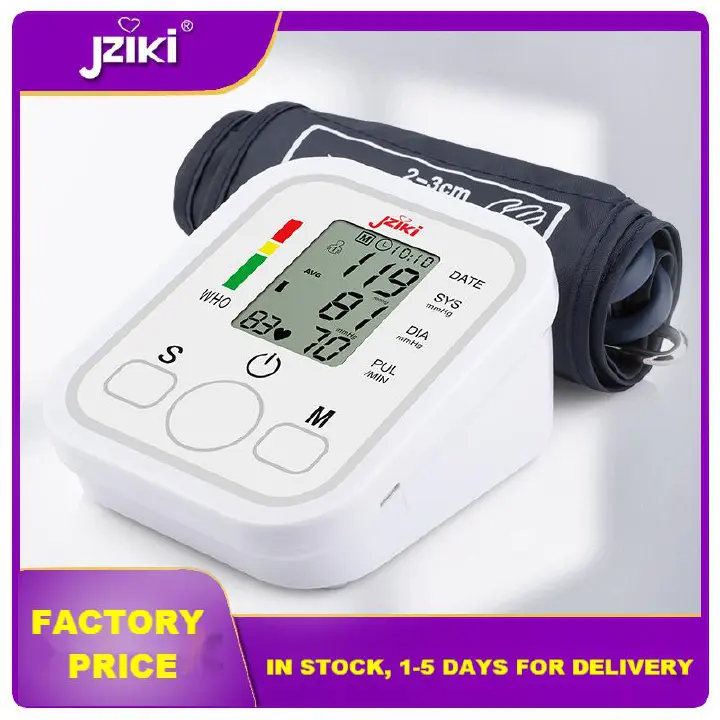 Jziki Upper Arm Blood Pressure Monitor Digital Electronic Sphygmomanomet Automatic BP Machine Heart Rate Pulse Monitor Tensiometers Meter Long Cuff Adult