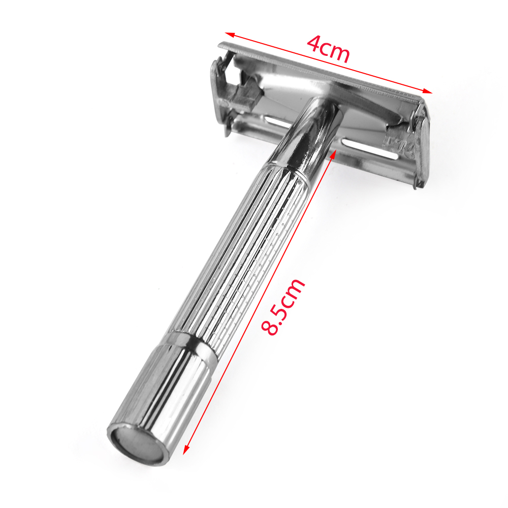 Men's Shaver Traditional Double Edge Chrome Wet Shaving Safety Handheld Manual Razor with 11 Blades Included With Travel Mirror Case Care Hair Beard