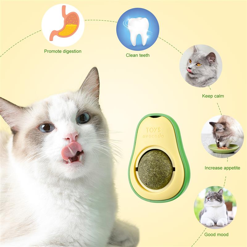 Avocado Catnip Wall Ball Cat Toys Catnip Edible Licking Balls Snack Healthy Rotatable Treats Toys Kitten Supplies Teeth Cleaning