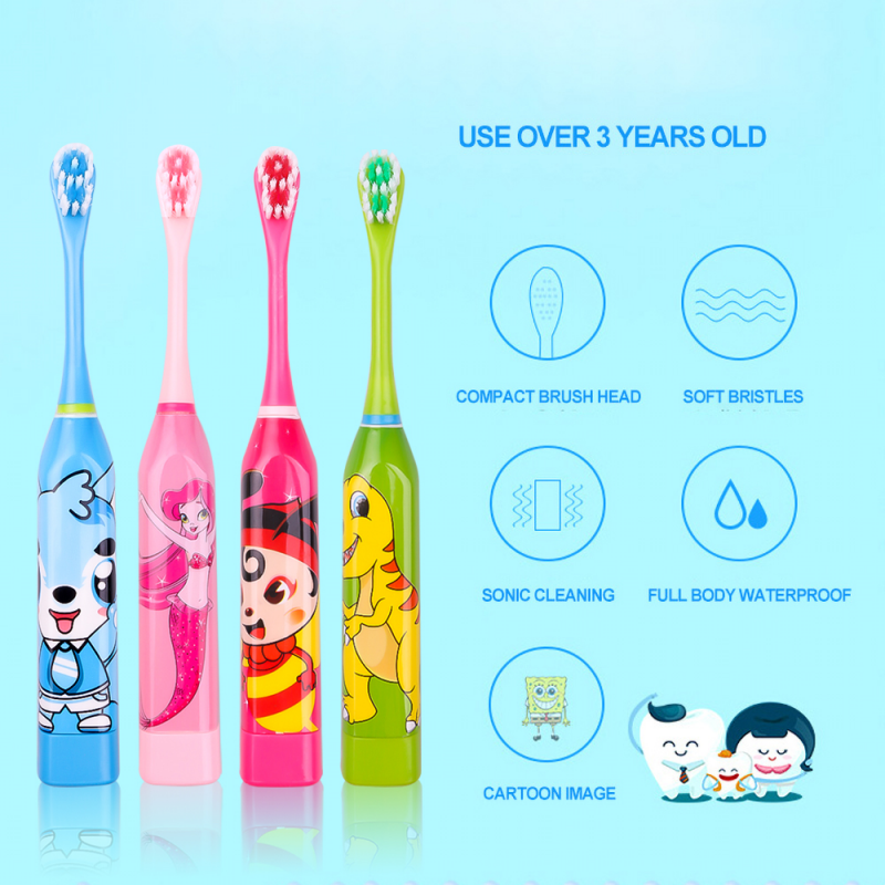 New Arrival Electric Automatic Children Ultrasonic Toothbrush Creative Cartoon Mini Round Brush With replaceable toothbrush heads