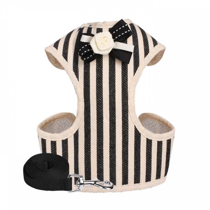 Pet Harness Tuxedo Style with Leash Adjustable Dog Harness Leash Stripe Design Breathable Material