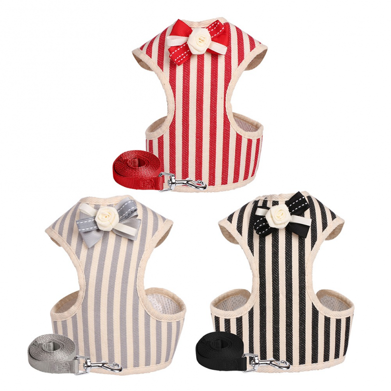 Pet Harness Tuxedo Style with Leash Adjustable Dog Harness Leash Stripe Design Breathable Material