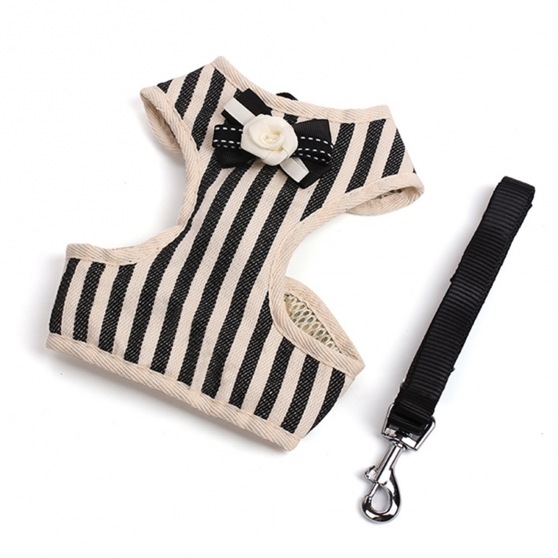 Pet Harness Tuxedo Style with Leash Adjustable Dog Harness Leash Stripe Design Breathable Material
