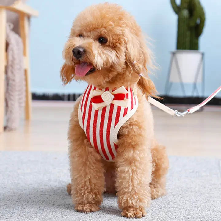 Pet Harness Tuxedo Style with Leash Adjustable Dog Harness Leash Stripe Design Breathable Material