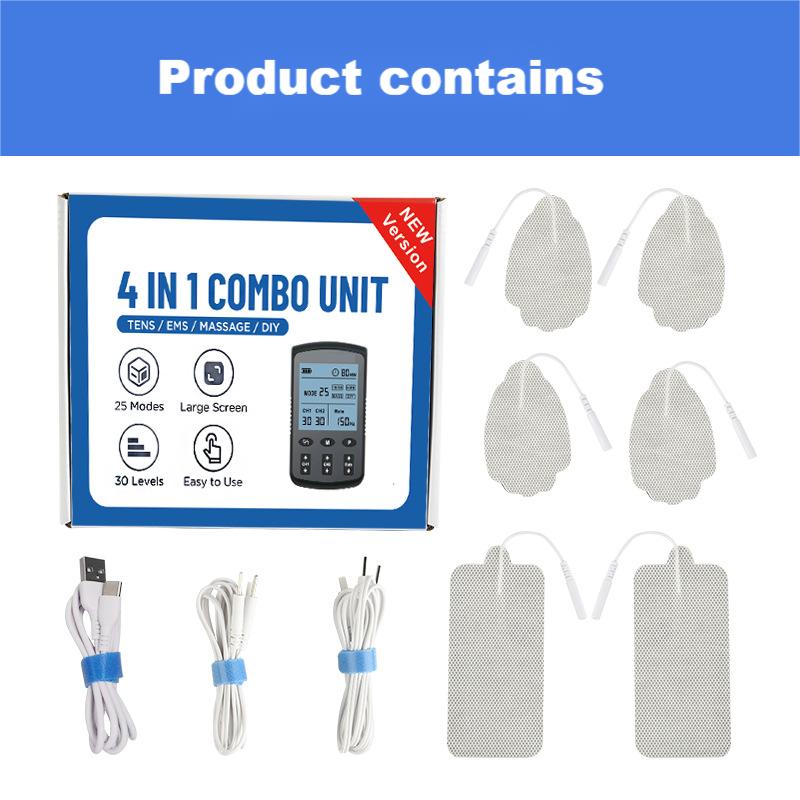 25 Modes 2 Output Electric EMS TENS MASS Machine Muscle Stimulator with Electrode Pads Health Care Prevent muscle atrophy
