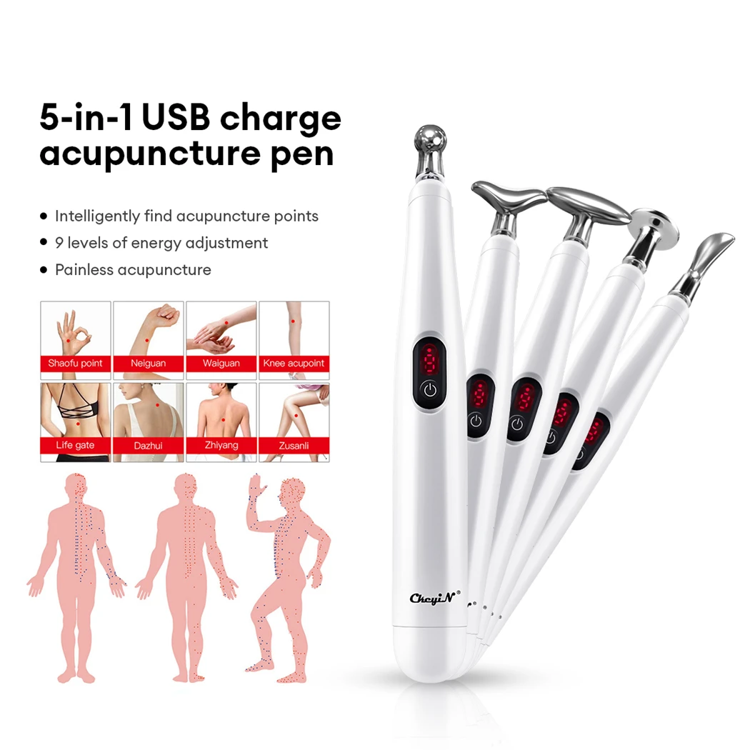 Electric Pulse Acupuncture Pen Neck Leg Face Foot Massager Microcurrent Pulses Massager Pain Relief Meridian Energy Pen Set for Body Relaxation Foot Health