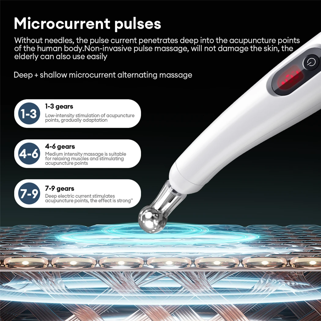 Electric Pulse Acupuncture Pen Neck Leg Face Foot Massager Microcurrent Pulses Massager Pain Relief Meridian Energy Pen Set for Body Relaxation Foot Health