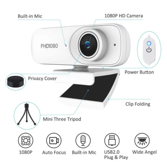 C100 Webcam 1080P HD Web Camera Web Cam Video Chat Recording Camera Usb with HD Mic