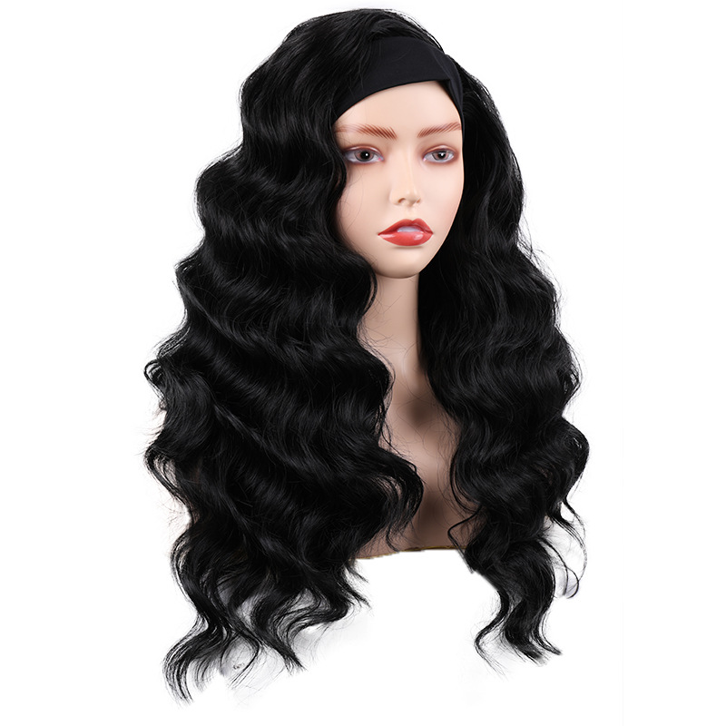 Wig women&apos;s ice ribbon long curl head cover water ripple high temperature silk