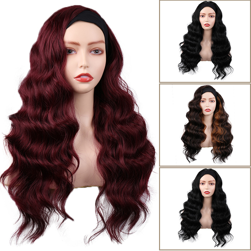 Wig women&apos;s ice ribbon long curl head cover water ripple high temperature silk