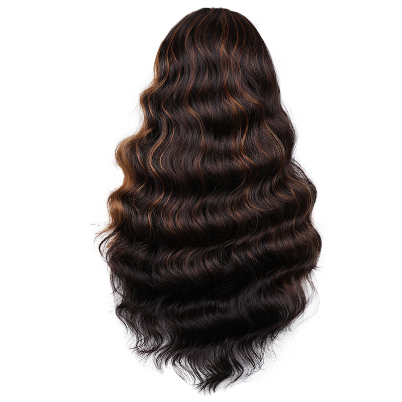 Wig women&apos;s ice ribbon long curl head cover water ripple high temperature silk