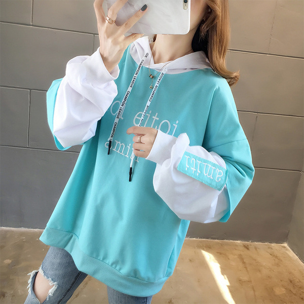 Women&apos;s sweater hooded long sleeve Korean version loose and thin embroidery sports fashion