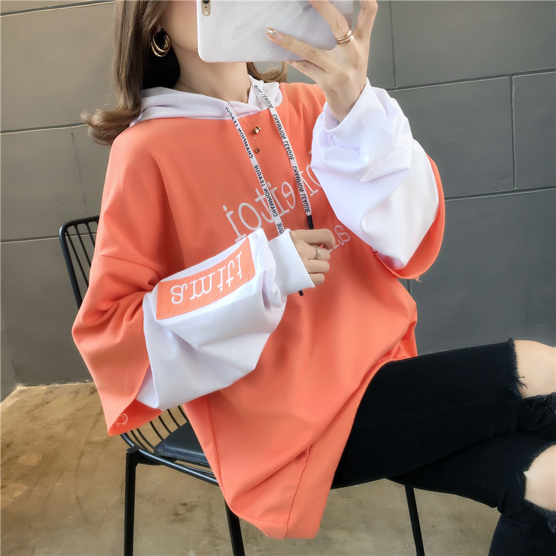 Women&apos;s sweater hooded long sleeve Korean version loose and thin embroidery sports fashion