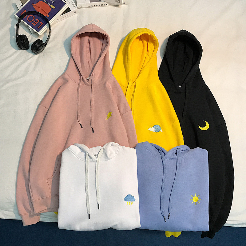 plus size Fashion embroidered sweater lady&apos;s hooded casual coat lady Sports style Sweater