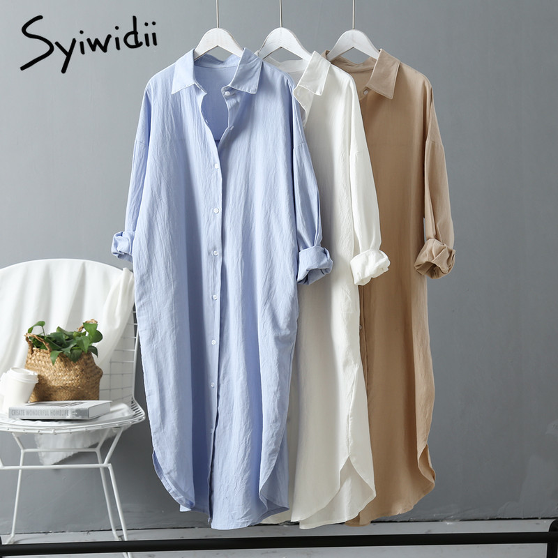 Woman Long Shirt Dress Cotton Clothing White Boho Beach Big Maxi Blue 2021 Oversized Pure Dresses