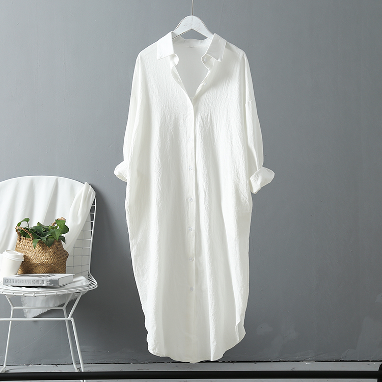 Woman Long Shirt Dress Cotton Clothing White Boho Beach Big Maxi Blue 2021 Oversized Pure Dresses