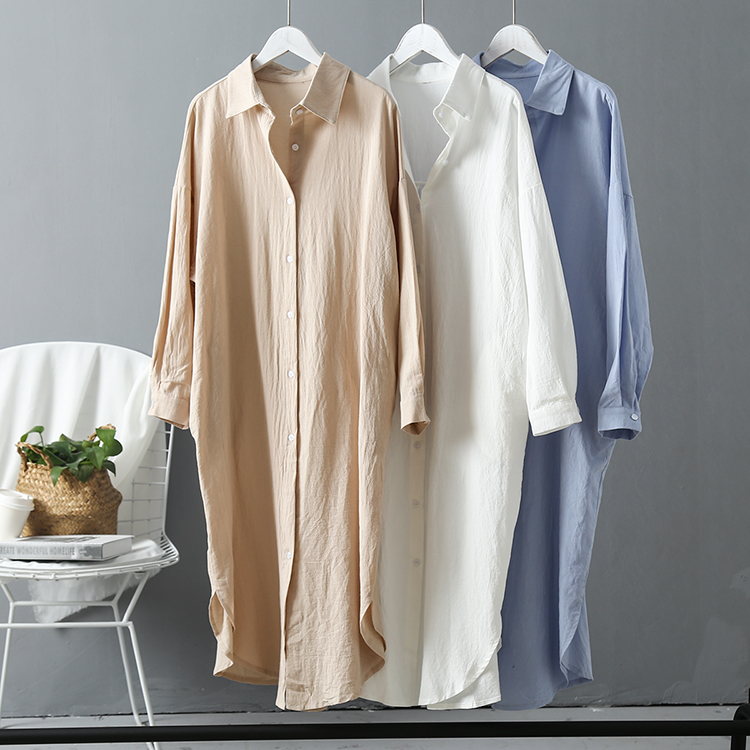 Woman Long Shirt Dress Cotton Clothing White Boho Beach Big Maxi Blue 2021 Oversized Pure Dresses