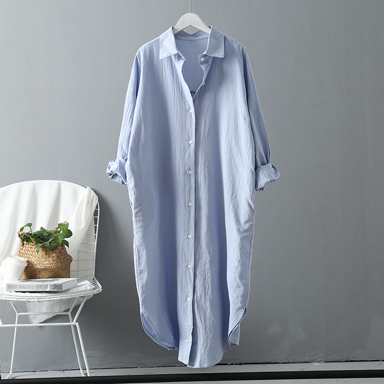 Woman Long Shirt Dress Cotton Clothing White Boho Beach Big Maxi Blue 2021 Oversized Pure Dresses