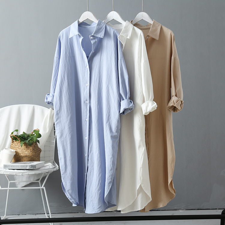 Woman Long Shirt Dress Cotton Clothing White Boho Beach Big Maxi Blue 2021 Oversized Pure Dresses
