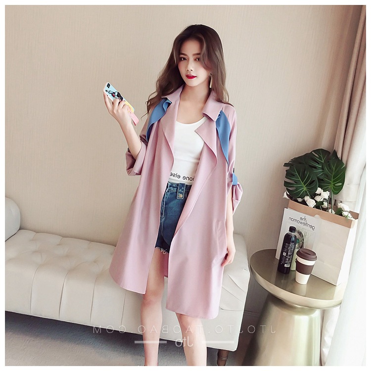 Windbreaker medium and long Korean fashion temperament women dress slulu loose thin windbreaker coat