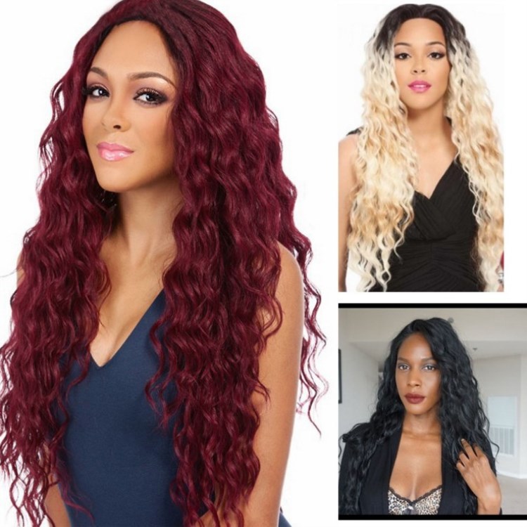 24 inch women&apos;s long curly wig African head set chemical fiber high temperature silk