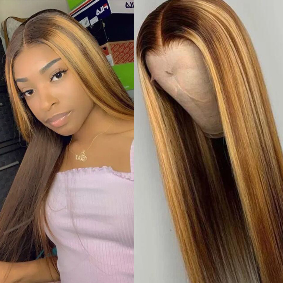 Fashion wig women&apos;s gradient long straight hair rose net chemical fiber Headcover