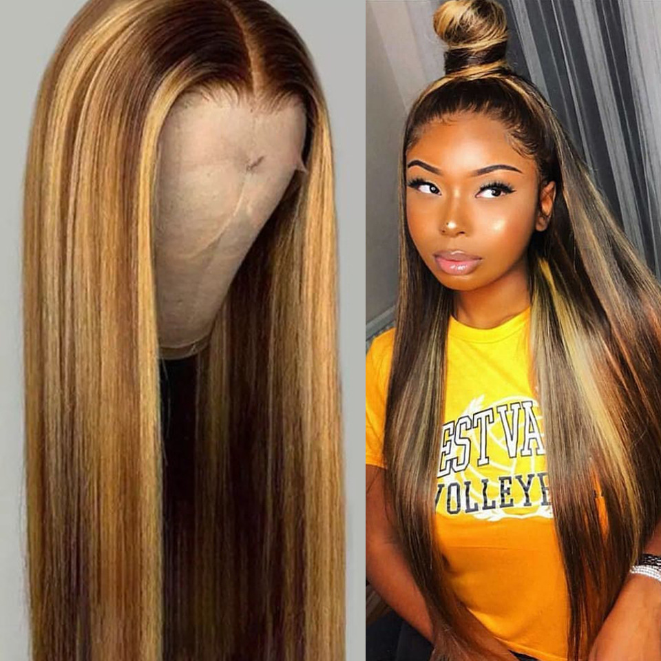 Fashion wig women&apos;s gradient long straight hair rose net chemical fiber Headcover