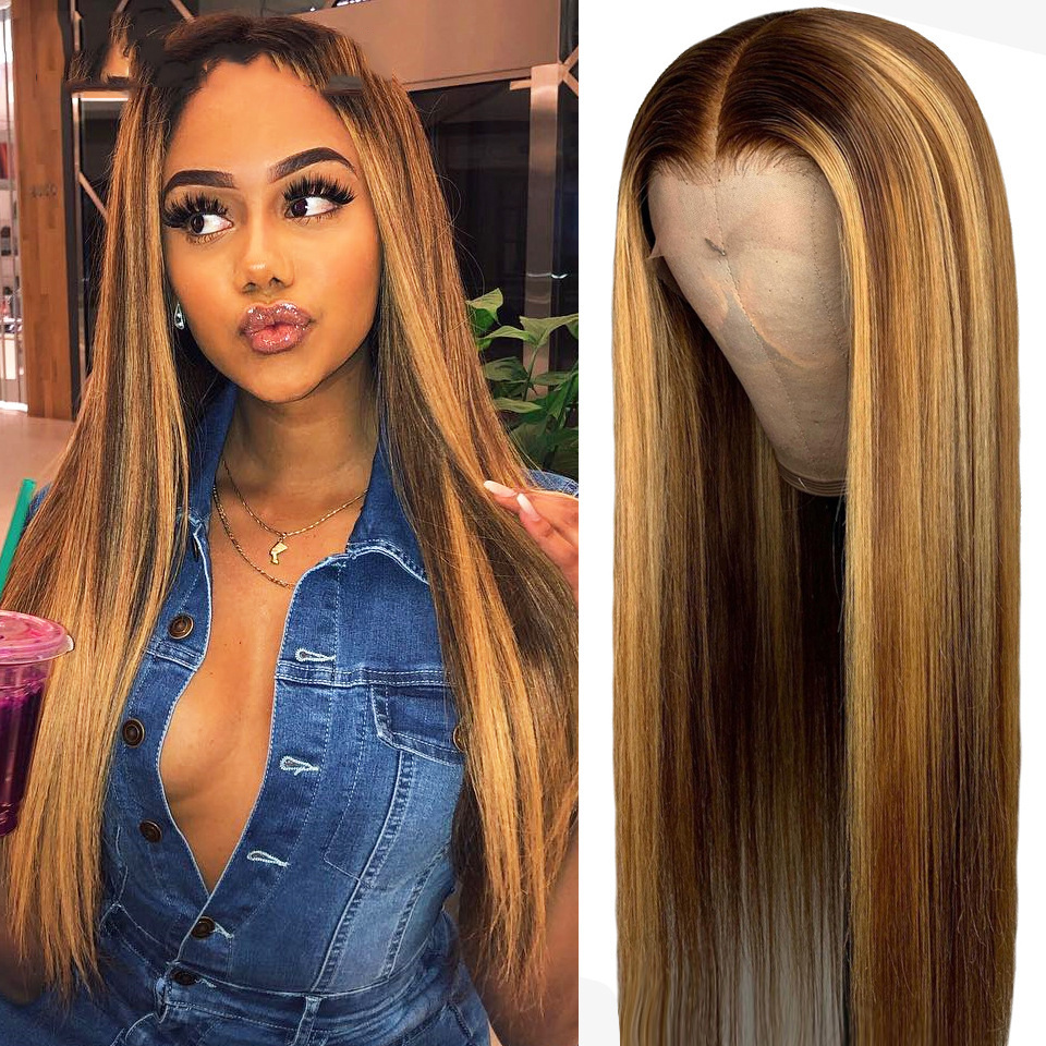 Fashion wig women&apos;s gradient long straight hair rose net chemical fiber Headcover
