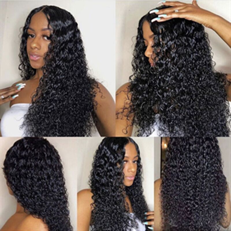 Long curly hair African small curly hair black modeling whole wig women's fashion medium split long curly hair full head cover 65cm