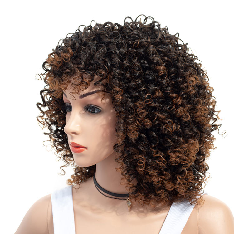Women&apos;s wigs European and American short African small roll chemical fiber wigs women wigs