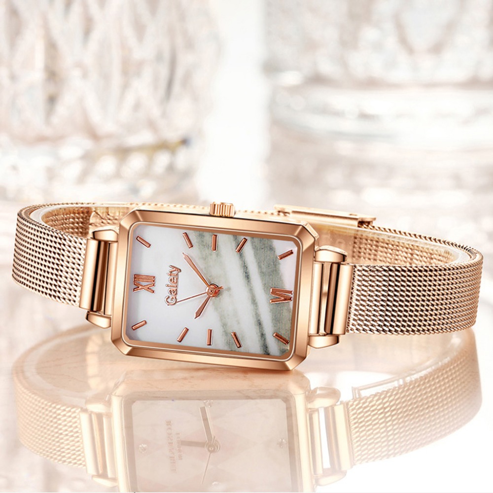 Gaiety Brand Women Watches Fashion Square Ladies Quartz Watch Bracelet Set Green Dial Simple Rose