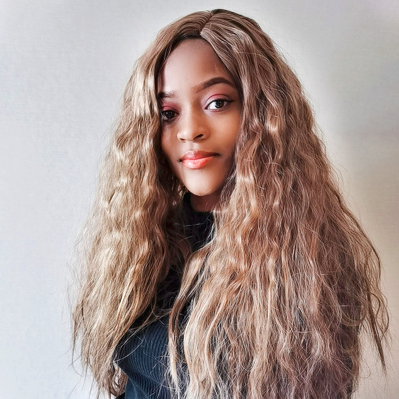 24 inch women&apos;s long curly wig African head set chemical fiber high temperature silk