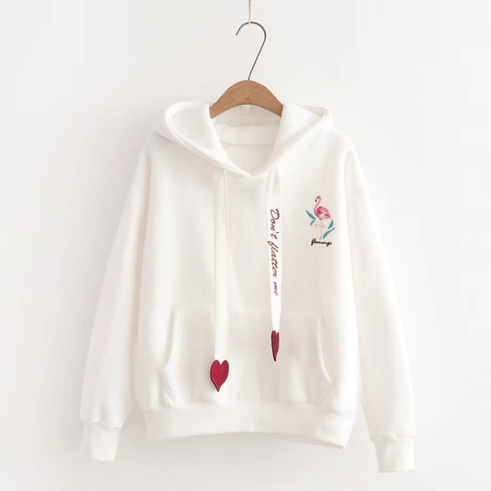 Korean women&apos;s loose thickened hooded sweater top ribbon embroidery large long sleeved sweater