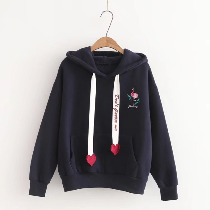 Korean women&apos;s loose thickened hooded sweater top ribbon embroidery large long sleeved sweater