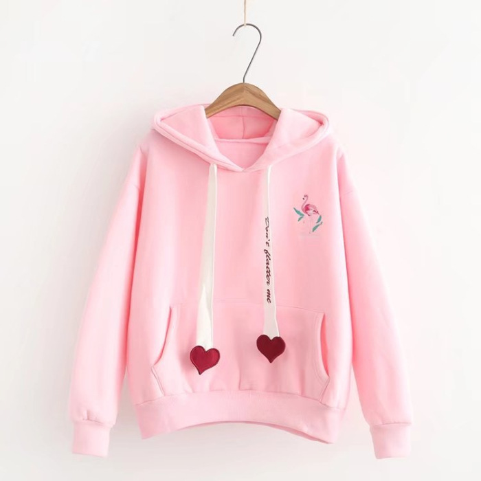 Korean women&apos;s loose thickened hooded sweater top ribbon embroidery large long sleeved sweater