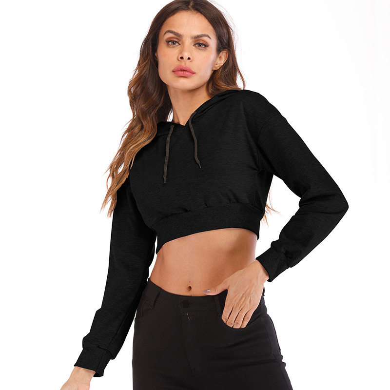 Women's sweater long sleeve hooded casual loose navel exposed jacket fashion sports leisure