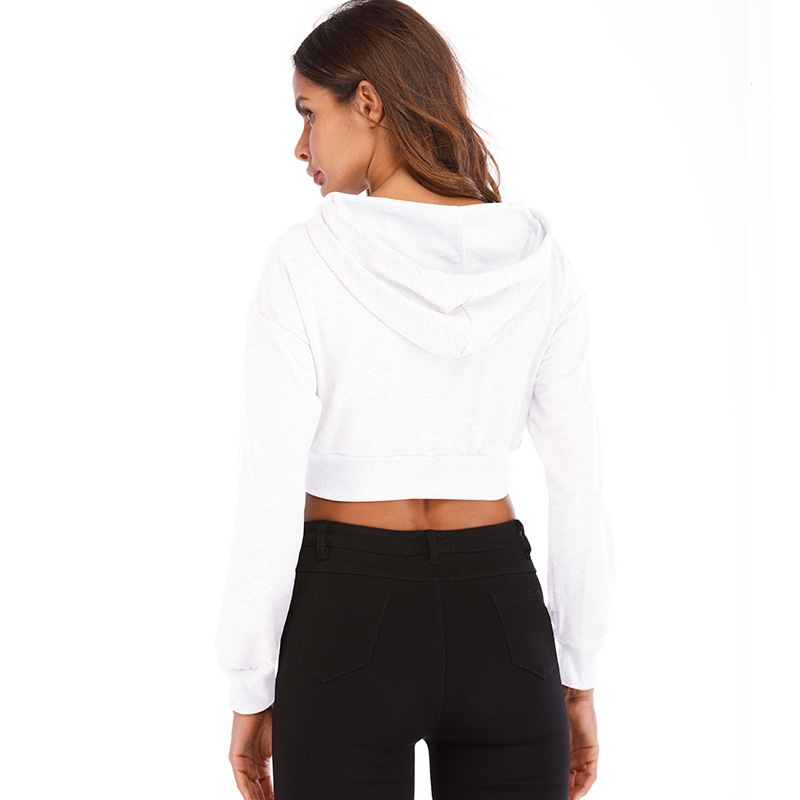 Women's sweater long sleeve hooded casual loose navel exposed jacket fashion sports leisure
