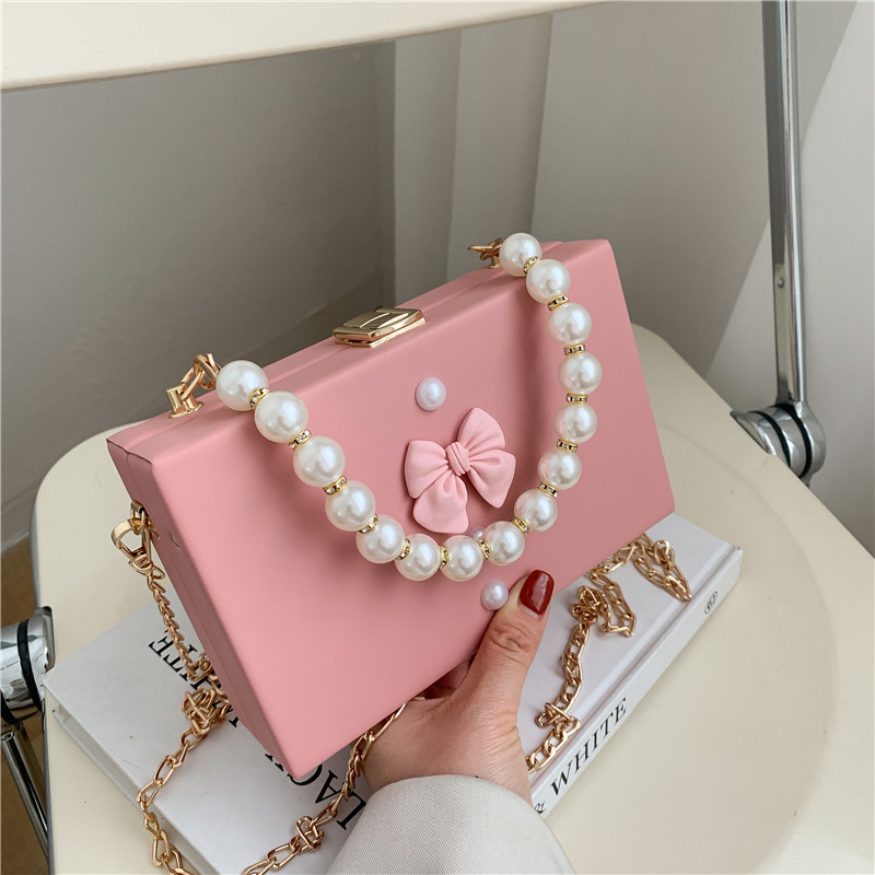 Female bag pearl bowknot handbag Korean version new ladies small square bag foreign trade box bag