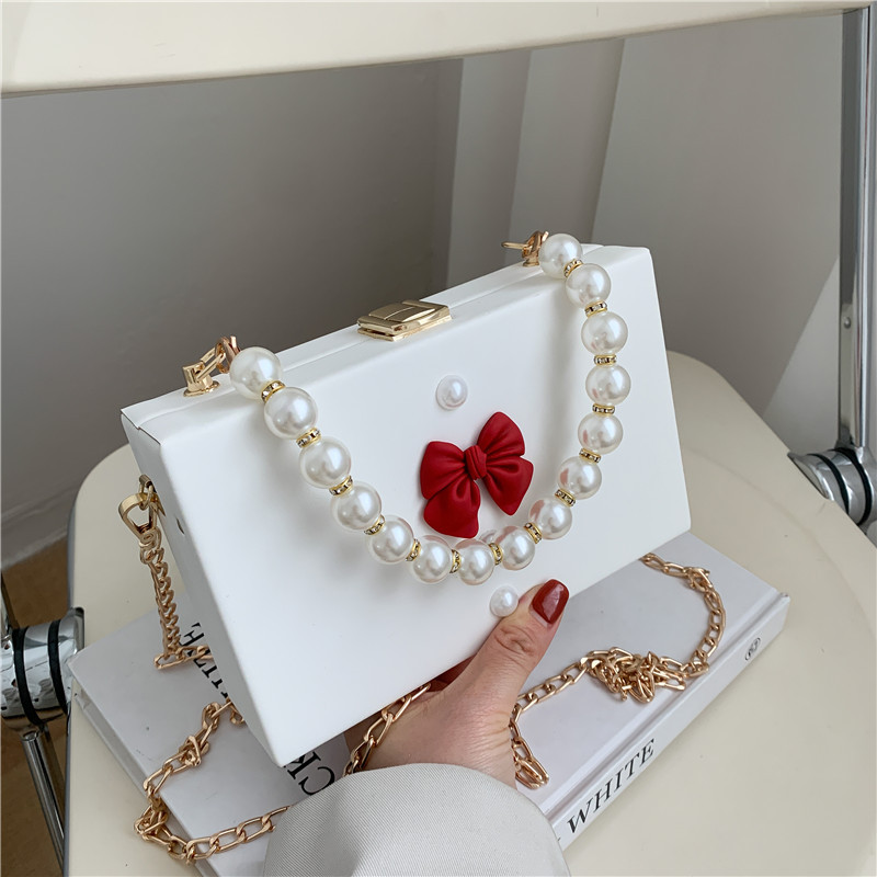 Female bag pearl bowknot handbag Korean version new ladies small square bag foreign trade box bag
