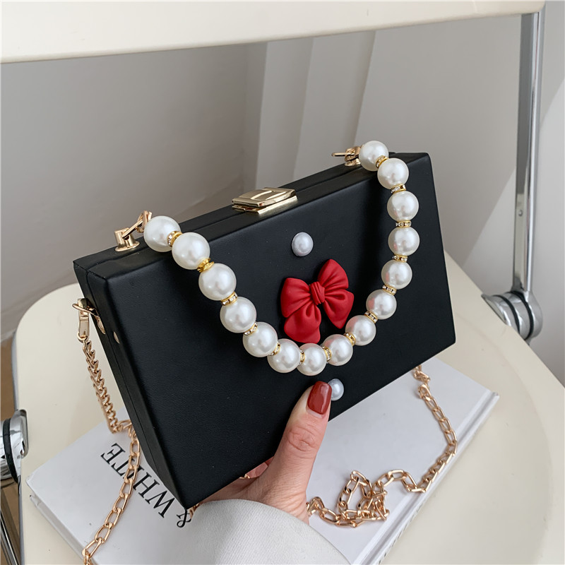 Female bag pearl bowknot handbag Korean version new ladies small square bag foreign trade box bag